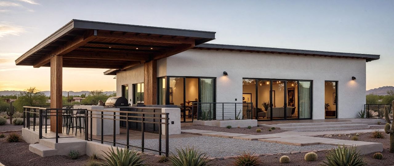 Modern Arizona casita with covered patio and outdoor kitchen